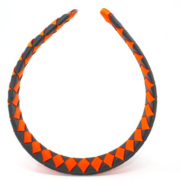 Handmade Diamond Pattern Orange Black Double Ribbon Headband SF Giants Handcraft - Picture 5 of 5